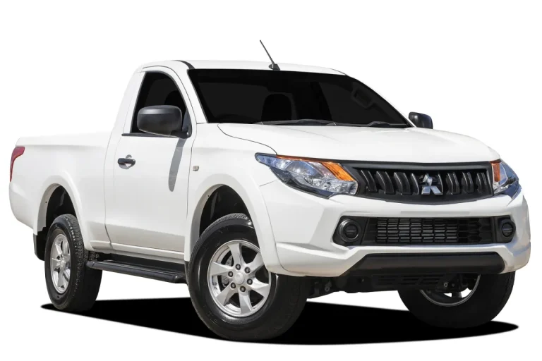 White Mitsubishi Triton single cab ute on white background