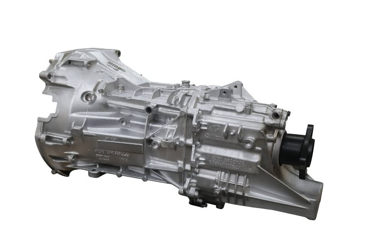Cast aluminium 4WD gearbox assembly on a white background