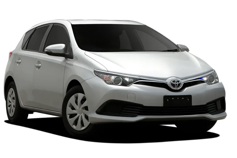 Silver Toyota Corolla hatchback on a white background