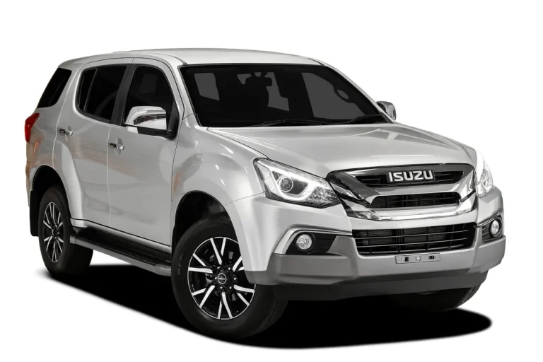 Silver Isuzu MU-X wagon on a white background