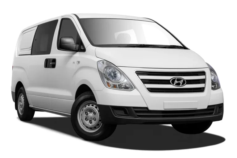 White Hyundai iLoad van on a white background